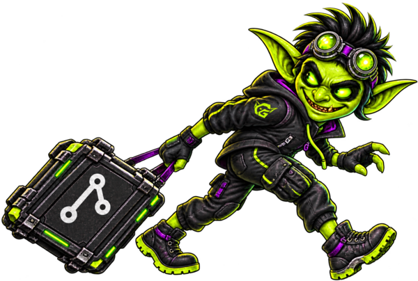 A Chaos Goblin field technician hauling away a source-code repository